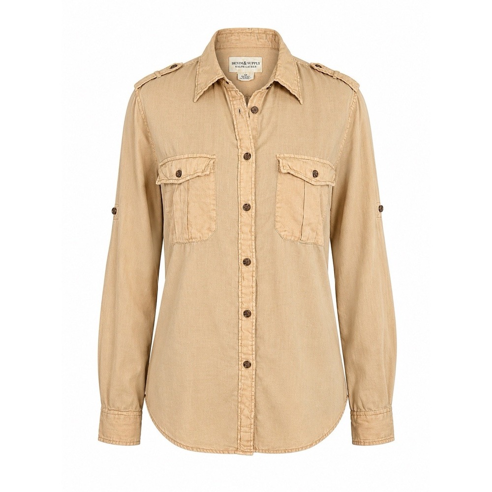 Denim & Supply Ralph Lauren Shirt S Tan Utility Military Boho Safari Cotton